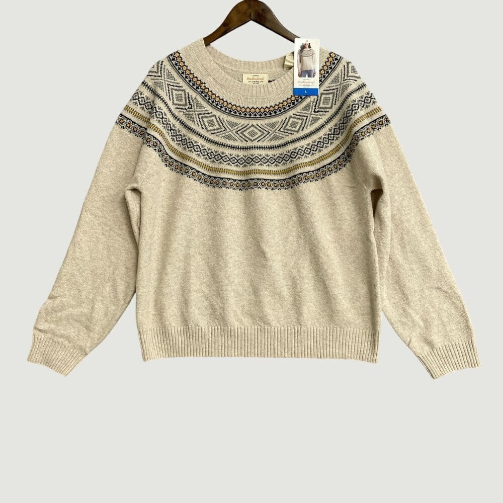 Weatherproof Vintage Cream Sweater With Nordic Pattern Women's L  M0267